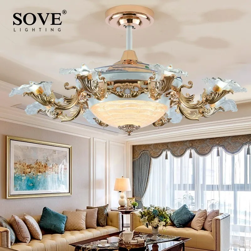 European Modern Led E14 8 Invisible Retractable Ceiling Fans With