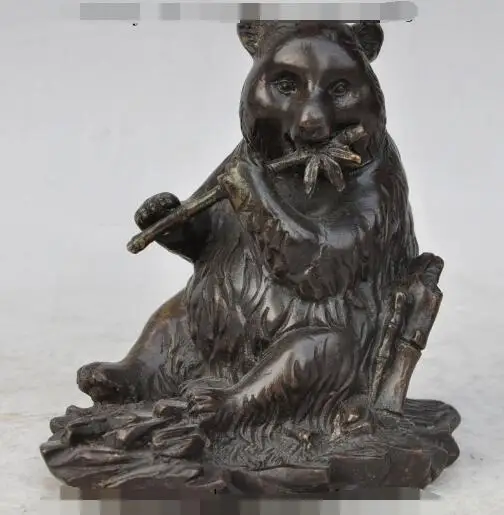 

S01053 6"China Fengshui Bronze famous Animal bear cat Panda bearcat Bamboo leaf Statue B0403