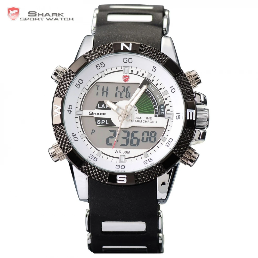 

Luxury Box SHARK Sport Watch Digital Dual Time Date Alarm Silicone LCD Back Light Quartz Military Relogio Masculino /SH041+ZC156