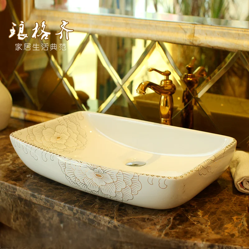 

Jingdezhen ceramic arts square stage basin wash basin white peony