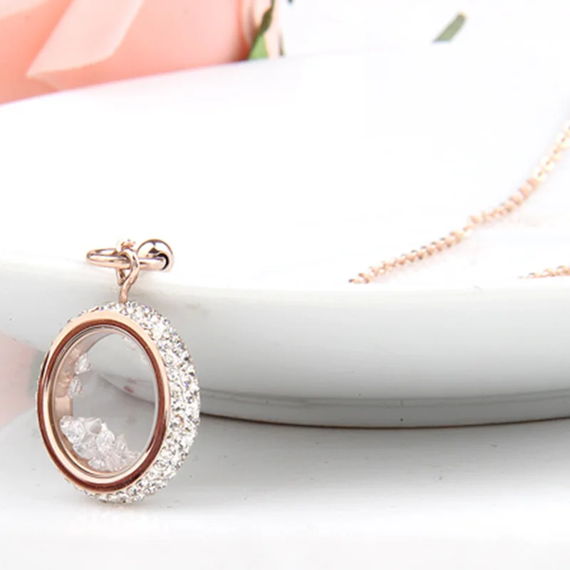 AMORUI Love Gift Women Silver Crystal Round Pendant Necklace Trendy Women Chain Necklace Fashion Femme Stainless Steel Necklaces