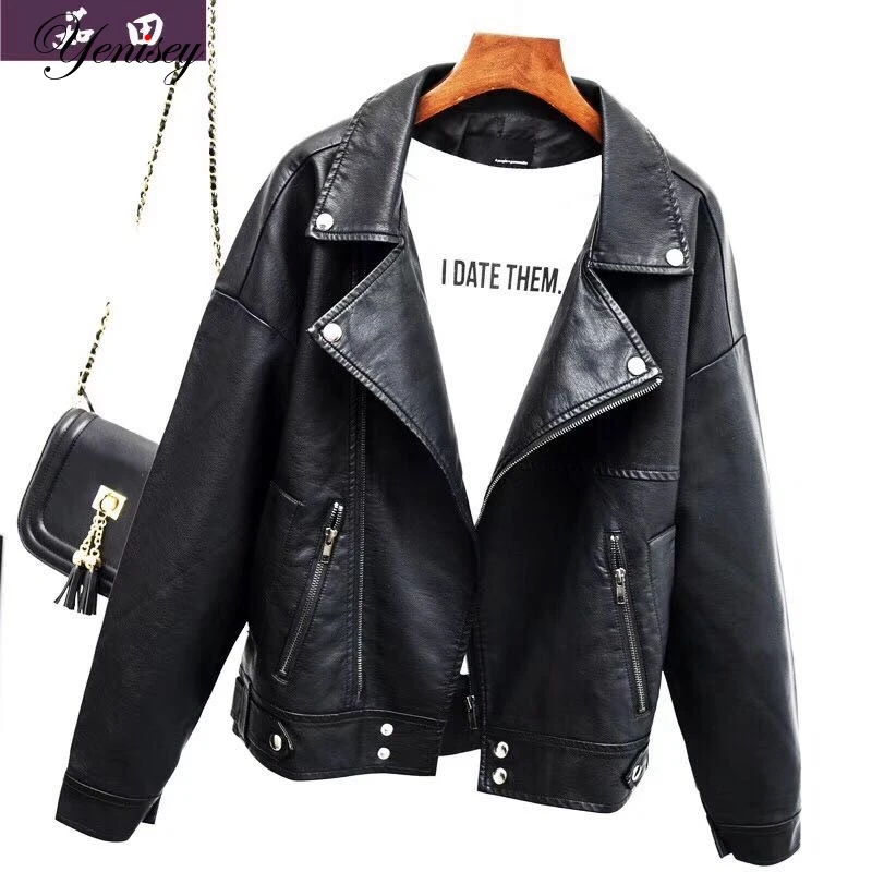 

New Loose PU Faux Leather Jacket Women Classic Moto Biker Jacket