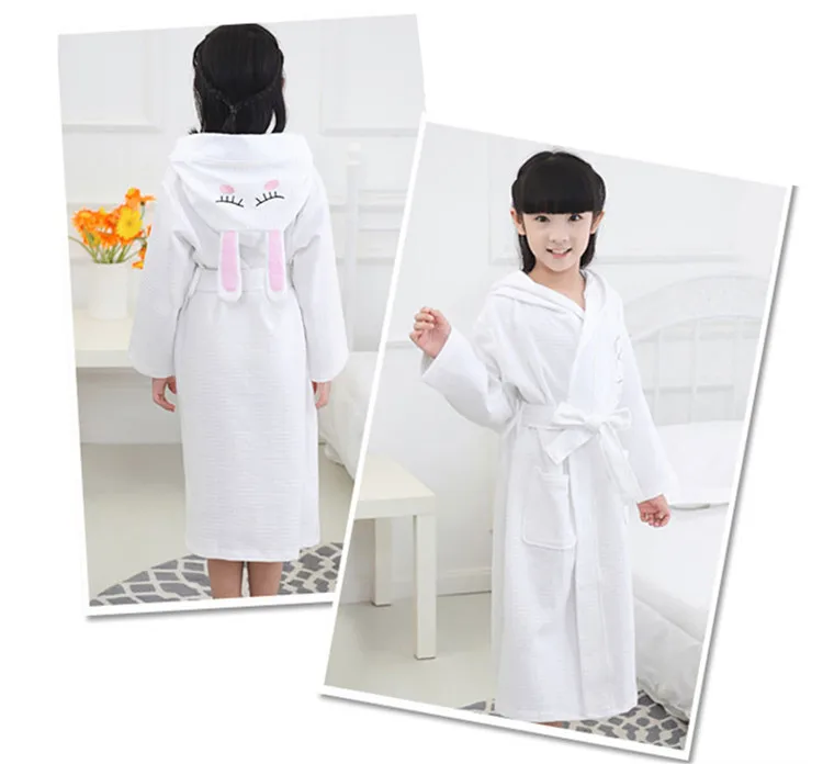 Boys Girls Bathrobe Waffle Robes Children's Bathrobes Kids Hooded White Blue Pink Sleepwear  Robes Lovely Rabbit Pajamas 08