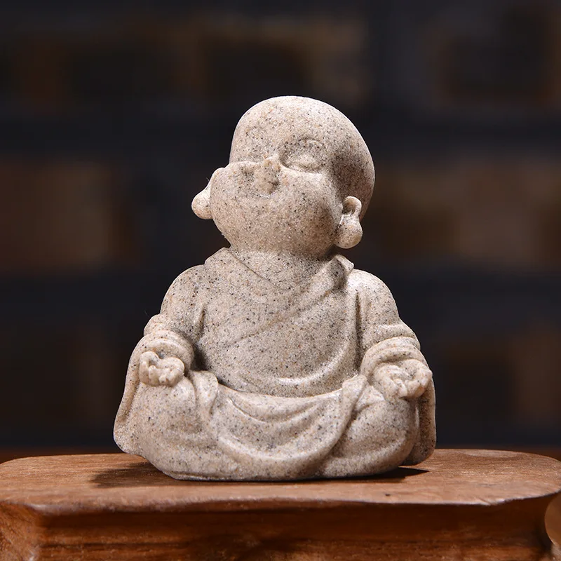 1PCS Creative White Sand Small Pottery Tea Pet Zen Monk Home Decoration Furnishing Creative Gift Buddha Statue Decoration