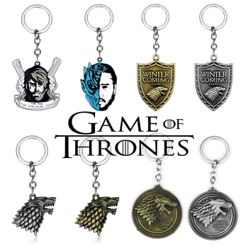 

Game of Thrones Key Chain Winter is Coming Wolf Head Keychains Vintage Jewelry Trinket Metal Key Ring Movie Keyfob