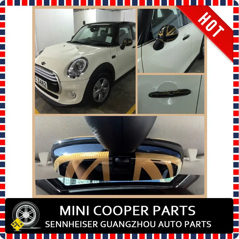 Последние mini cooper Gold Jack Стиль ABS Материал УФ-защитой внутреннее зеркало Крышка для mini cooper F56(1 шт./компл