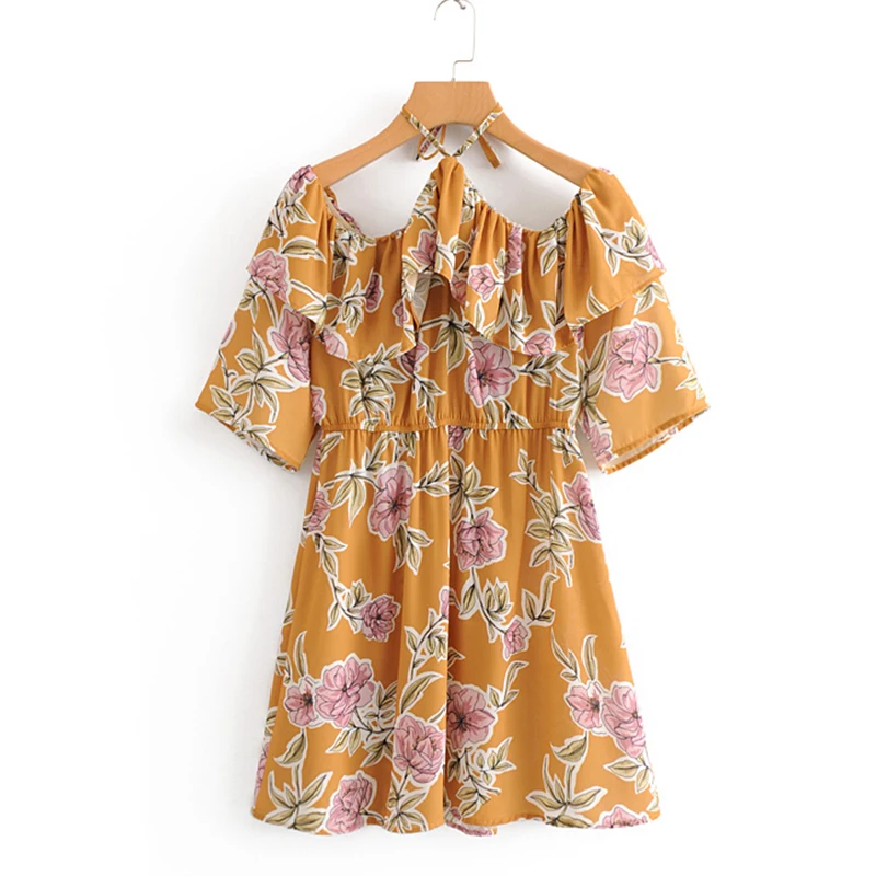 Women's Clothing Dress 2019 Hanging Neck Collar Pullover Print Dress Ms Summer Street Sexy Slim Fit Trend Fashion Clothing