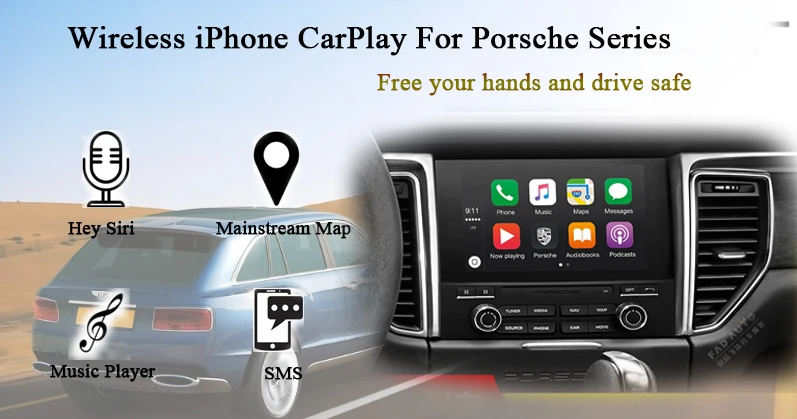 Выпущенный беспроводной Apple CarPlay для Porsche Cayenne Macan 911 718 iPhone Автомобиль играть Android авто