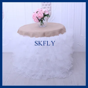 

SK005A wedding elegant 30'' round, 30'' drop, white tulle cake table cloth with burlap