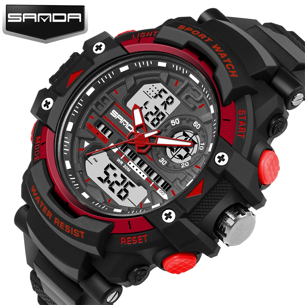 

Men Digital LED Watch SANDA Brand Men's Casual Multi-function Sports Watches Dual Time Zone With Alarm Diver Wristwatches