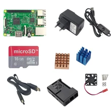 RS Raspberry Pi 3 Model B+16G TF SD+5V 2.5A Power Adapter with switch cable+RPI 3 ABS Case fan+2pcs Heat Sink + 1.5M HDMI Cable