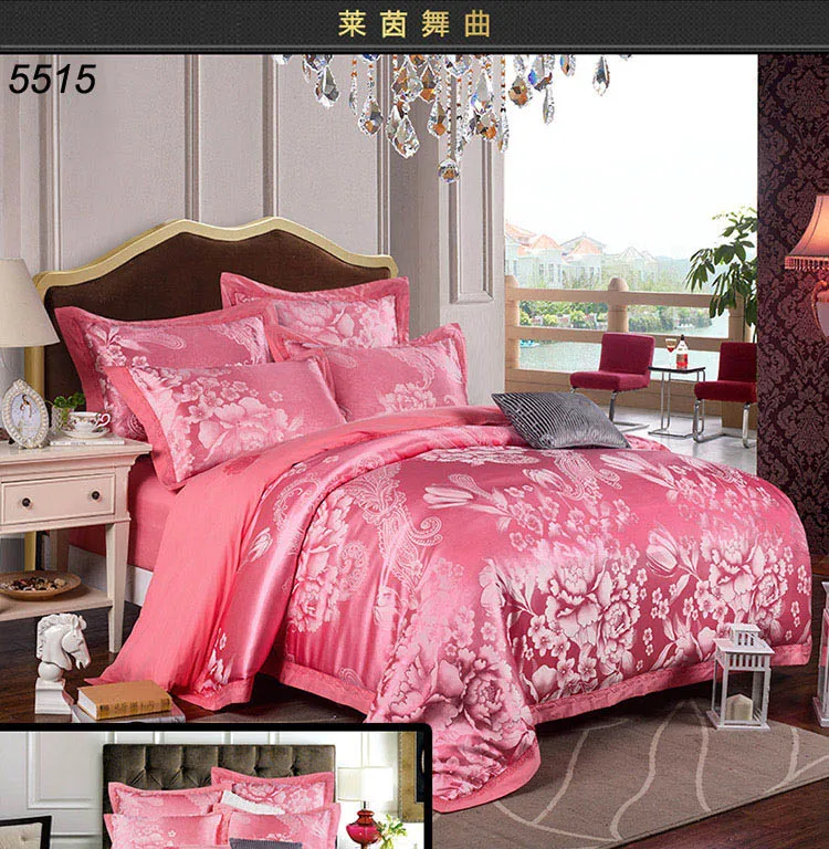 Lace silk bedding set western silk jacquard embroidered 4pcs silk bed