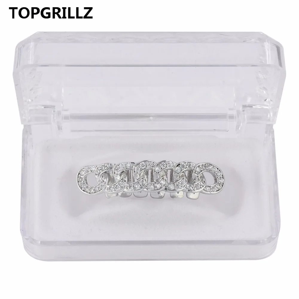 TOPGRILLZ Cuban Link Grillz чистый HQ позолоченный хип-хоп нижний зуб решетки затоплены камнями CZ зуб гриль для подарка