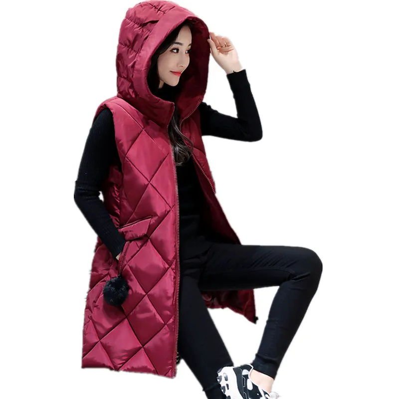 

Latest styles Female Sweaters Plus size Down Waistcoat for Women Hooded jacket Vests with Pockets Winter Vest Long Coat Female