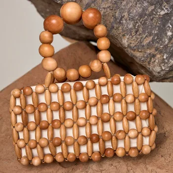 

Hollow Out 2019 Summer New Beach Bamboo Bag for Women Fashion Designer Women's Straw Handbag Luxury Ladies Wood Beading Tote Bag