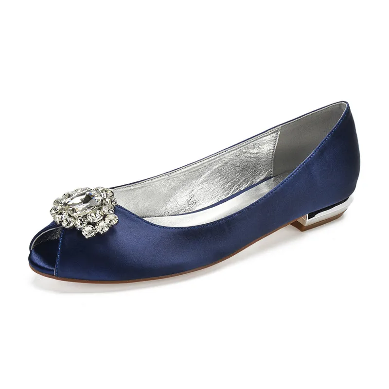 OnnPnnQ/удобная женская обувь на плоской подошве с атласными кристаллами; вечерние туфли с открытым носком без застежки для выпускного вечера; вечерние туфли на плоской подошве - Цвет: Navy Blue 1