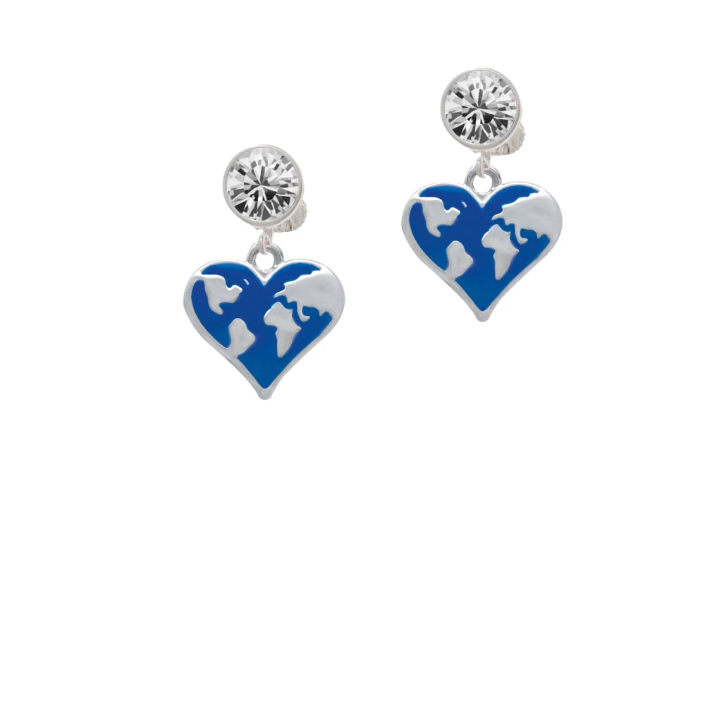Enamel Earth Heart Crystal Clip On Earrings (1)