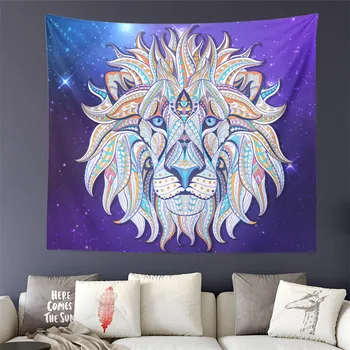 

Cool Lions Pattern Tapestry White Purple Animal Wall Hanging 3D Galaxy Blanket Trival Outdoor Carpet Yoga Mat Home Decor D45