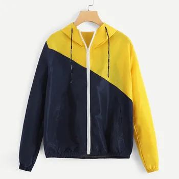 

2018 trench coat Women Long Sleeve Patchwork Hooded Zipper Pockets Casual Sport Coat Autumn Winter ropa mujer
