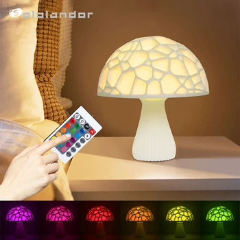 

Newest 3D Print Mushroom Bedside Night Moon Light Table lamp with Remote Change Touch Usb Colorful Decor Creative Gift Home Xmas