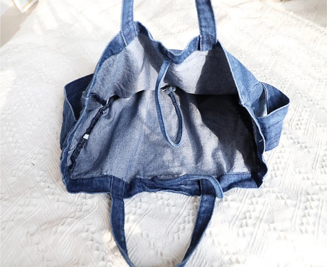 Большая вместительная джинсовая сумка для женщин, тканевая сутулящаяся сумка с широким ремешком, большая сумка через плечо, модная повседневная сумка-тоут в японском стиле