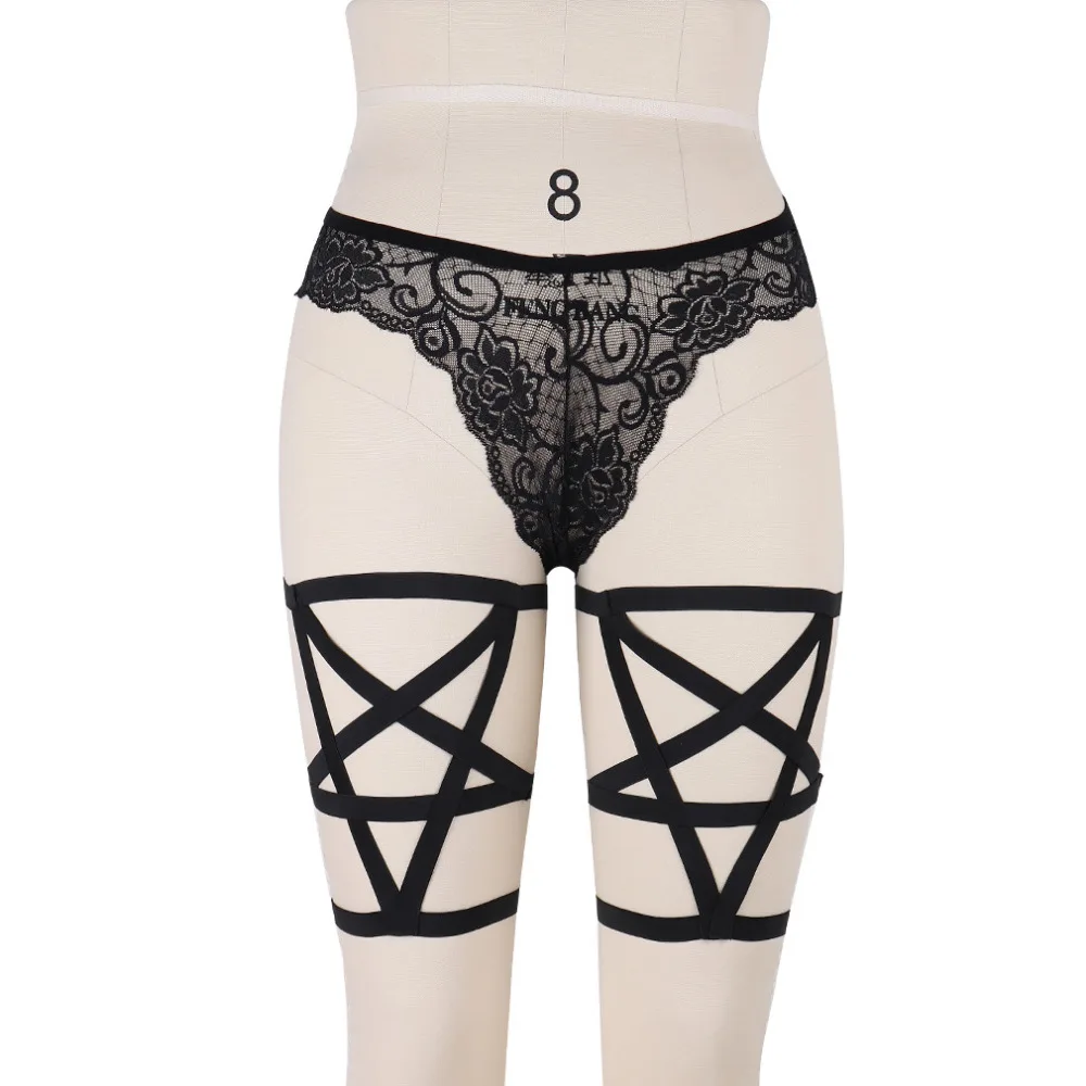 

Women fetish bondage pastel goth liguer Pentagram garter belt lingerie cage harness stocking body harness strap bra rave wear