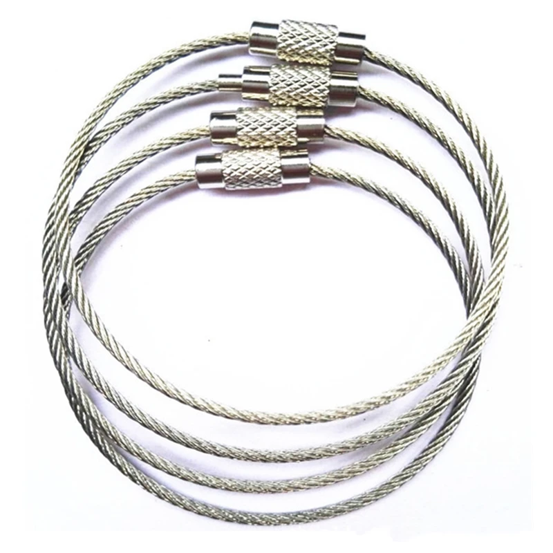 

5Pcs EDC Stainless Steel Wire Keychain Ring Key Keyring Circle Rope Cable Loop Outdoor Camp Luggage Tag Screw Lock Gadget