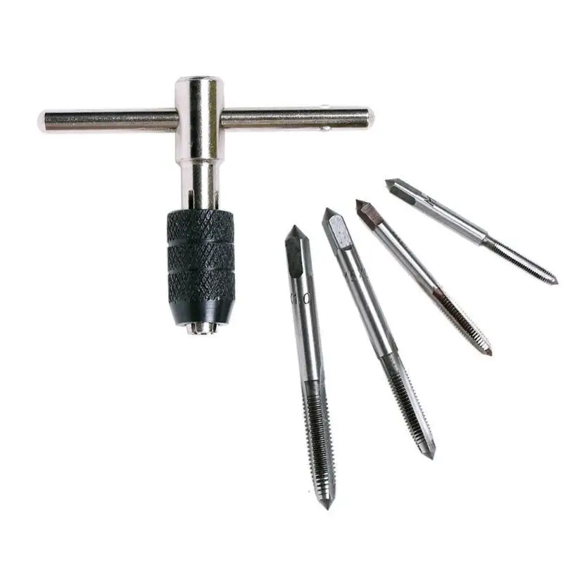 

5pcs/Set T Type Machine Hand Screw Thread Taps Reamer M3/M4/M5/M6 Taps Set With Twist Drill Bits And Wrench Tools