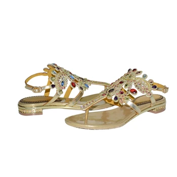 

Christia Bella Rhinestones Open Toe Large Size Boehmian Style Casual Sandals Crystals Flower Pattern Slippers Women Flats Shoes