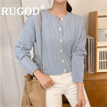 

RUGOD New spring warm sweater cardigan women solid o neck single breasted twist knitted coat fashion female elegant korean top