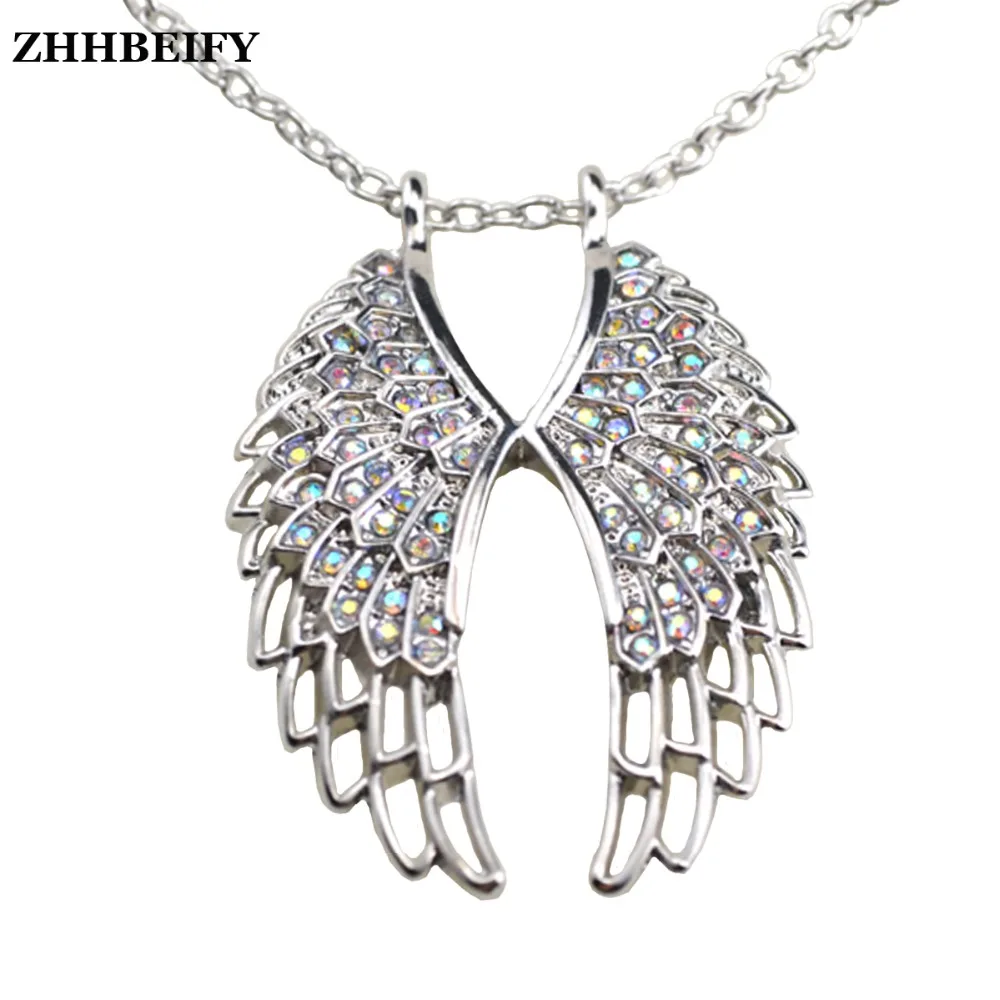 

fashion 5pcs Silver White Clear or RainBow Rhinestone Large Statement Angel Wings Pendant Necklace 18"