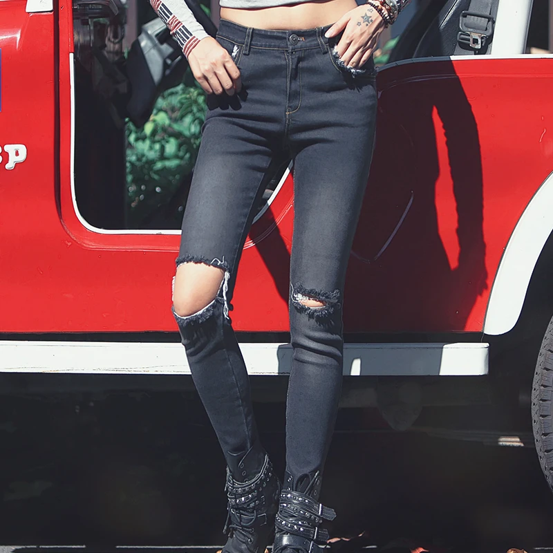 Aporia As Original Design Spring New Women Vintage Skinny Pencil Jeans Fashion Hole Trousers All Match