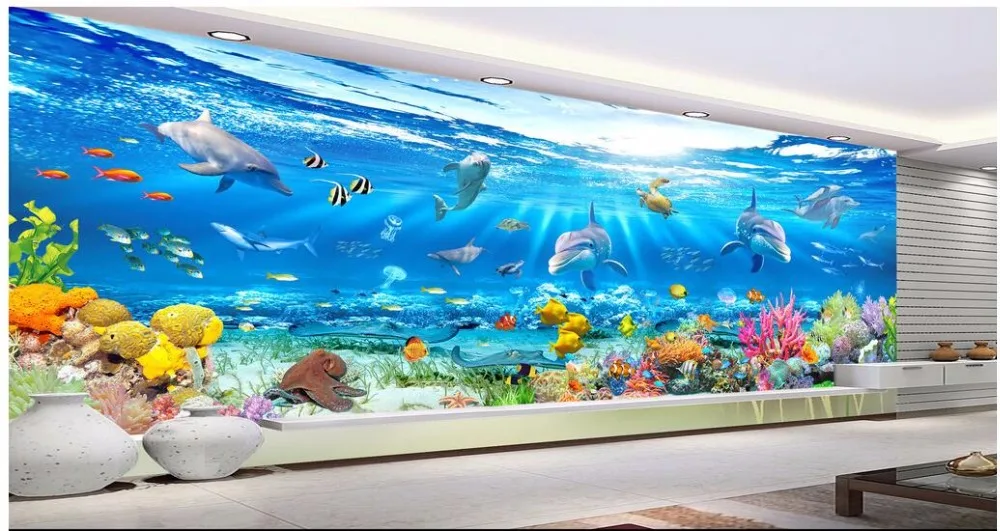 

Custom photo 3d wallpaper large undersea world Dolphin fish landscape home decor on a wall 3d wall murals wallpaper for bedroom