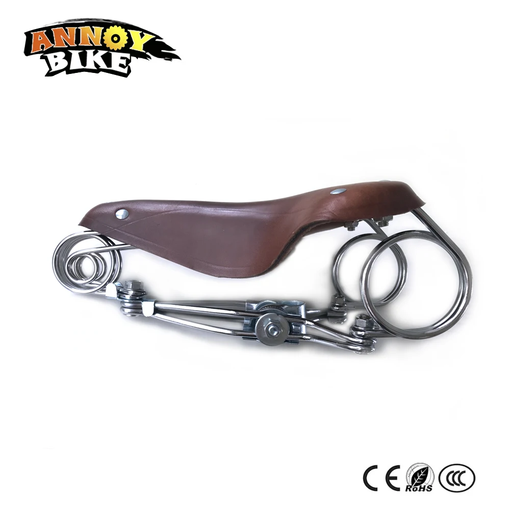 Retro Leather Three Spring Bike Saddle MTB Road Mountain Bicycle Saddle