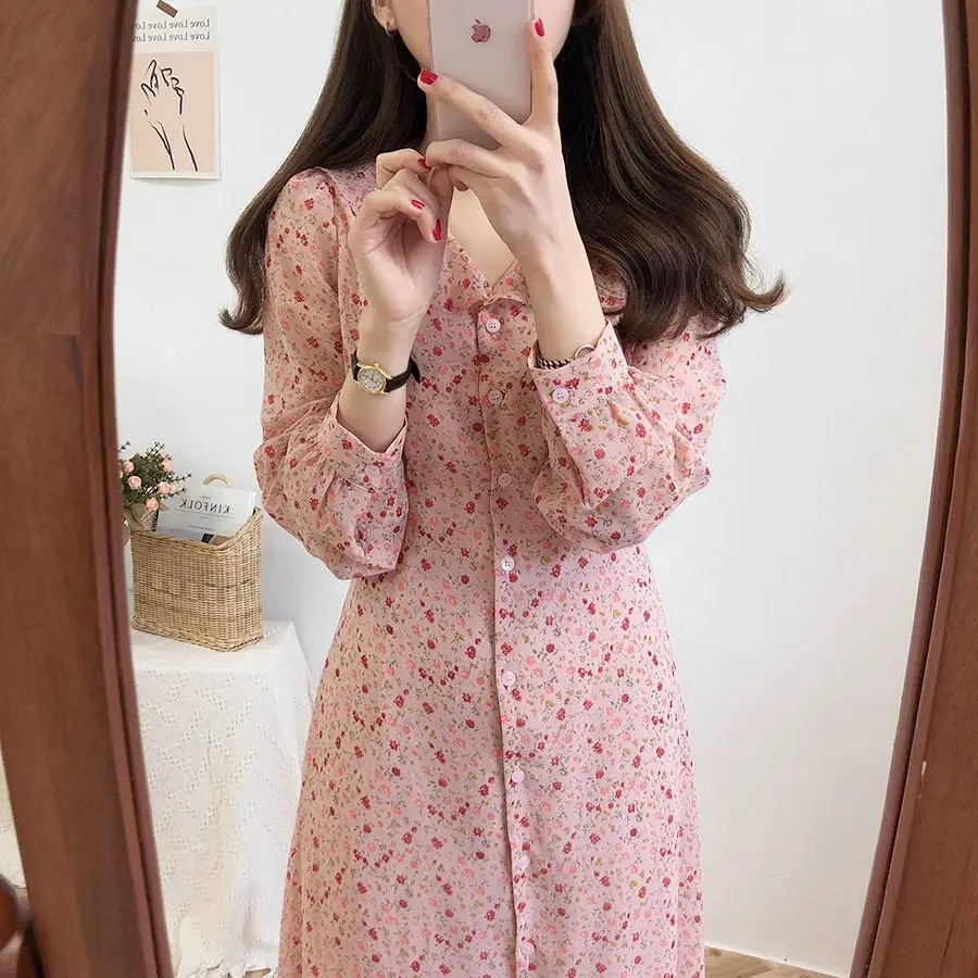 Розовые милые платья женские с длинным рукавом весна осень Корейский Японский стиль дизайн пояс и галстук-бабочка Рубашка-Платье на пуговицах винтажная девушка