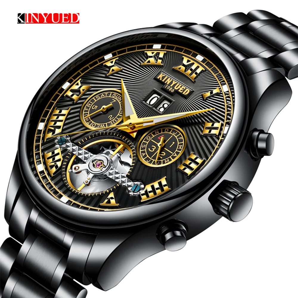 

2018 KINYUED Men's Self-Wind Tourbillon Mechanical Watches Water Resistant Automatic Skeleton Watch Men Relojes Hombre Dropship