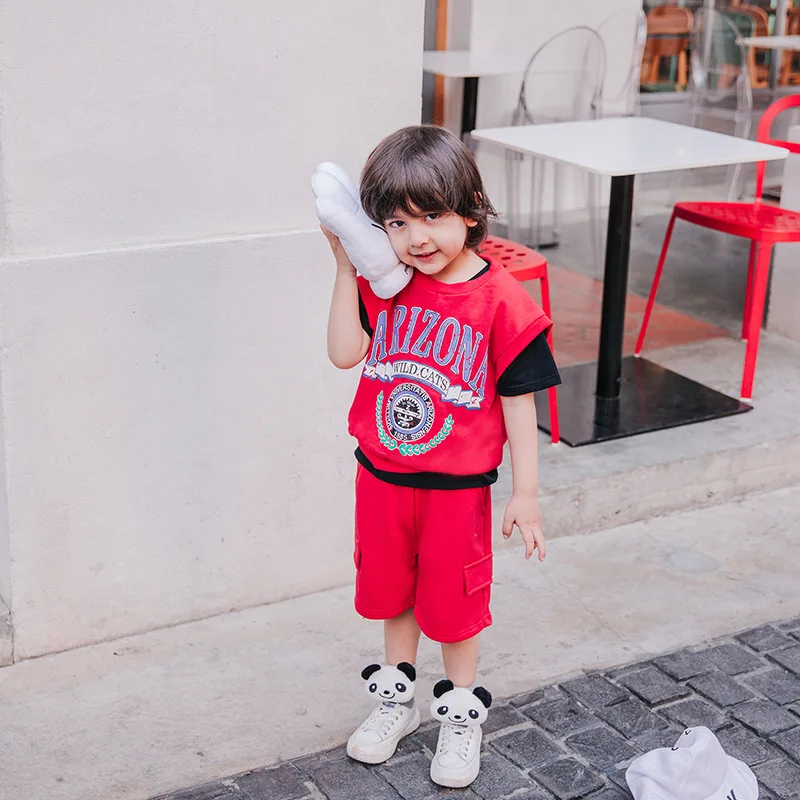 

2019 summer boy sleeveless five-pants suit children's cotton two-piece set of foreign gas suit