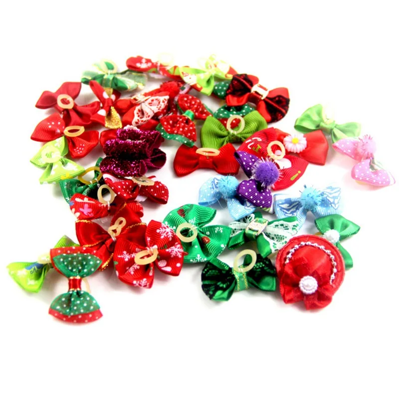 

10 Pcs Pet Christmas with Rubber Bands Color Random Gift Pet Cat Puppy Bow Knot Headdress