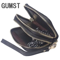 Classic New Double Zip Men's Genuine Cow Leather Car Key Holder Multifunction Housekeeper High Class Motor Key Case 1