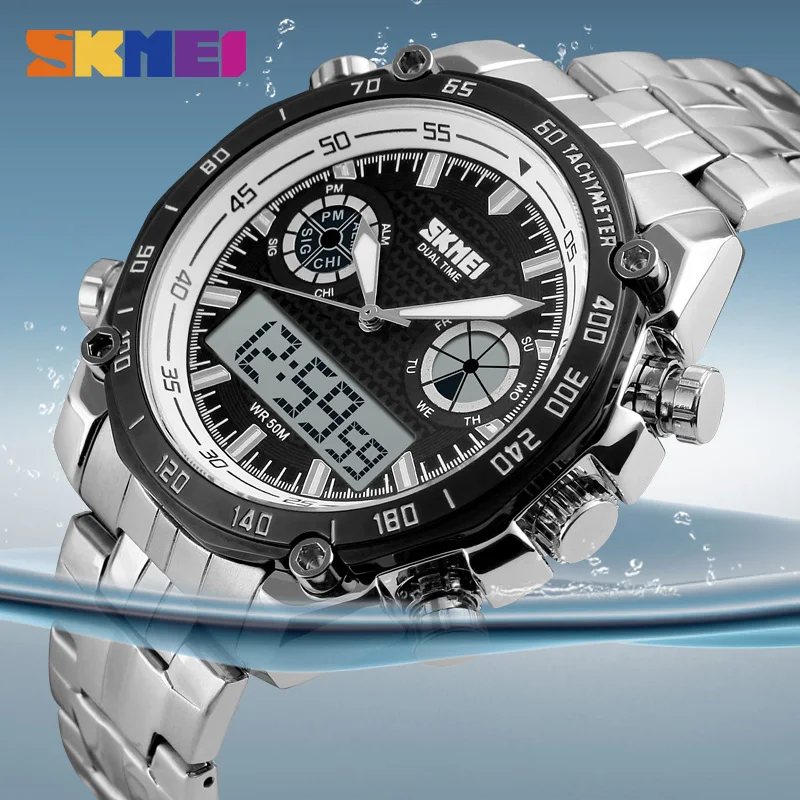 

SKMEI Men Wristwatch Fashion Sport Digital Quartz Male Watches Stainless Steel Multiple Time Zone Relogio Masculino Watch 1204