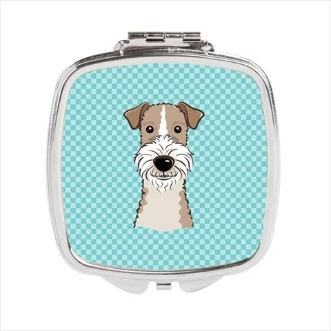 Carolines Treasures BB1185SCM Checkerboard Blue Wire Haired Fox Terrier Compact Mirror 2.75 x 3 x .3 In.