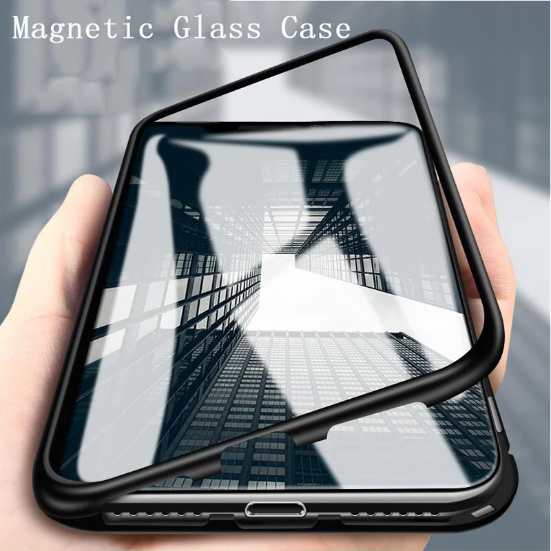 

Magnetic Adsorption Metal Case For Redmi Note 7 6 5 Pro 6A Tempered Glass Back Magnet Cover For Xiaomi Mi A2 6X 9 8 Pocophone F1