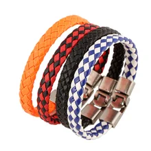 Diseño único Neon Orange Punk moda Vintage Aleación de cuero genuino hombres mujeres pulseras brazaletes hombres joyería Accesorios