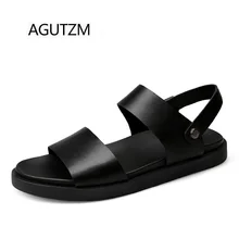 AGUTZM/90577 г. новые модные однотонные мужские сандалии из натуральной кожи без застежки на резиновой подошве