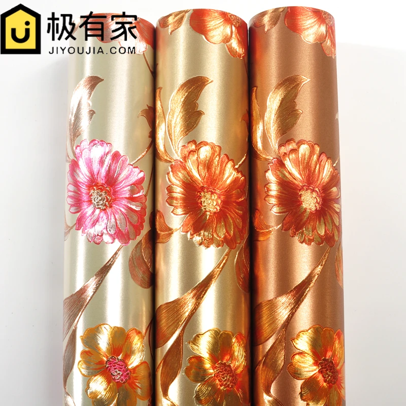 

Pastoral flowers gold pattern wallpaper KTV hotel backdrop decoration wedding dress women shop wallpaper