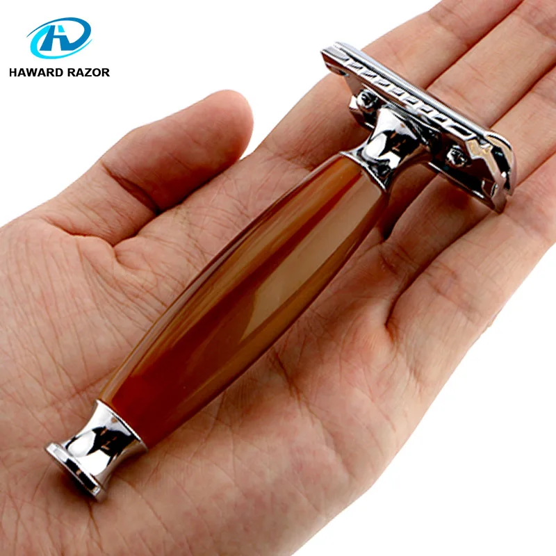 HAWRAD, безопасная бритва для мужчин, 1 имитация Агатовой ручки+ головка из цинкового сплава+ 5 лезвий, мужская двойная бритва, бритва для бритья