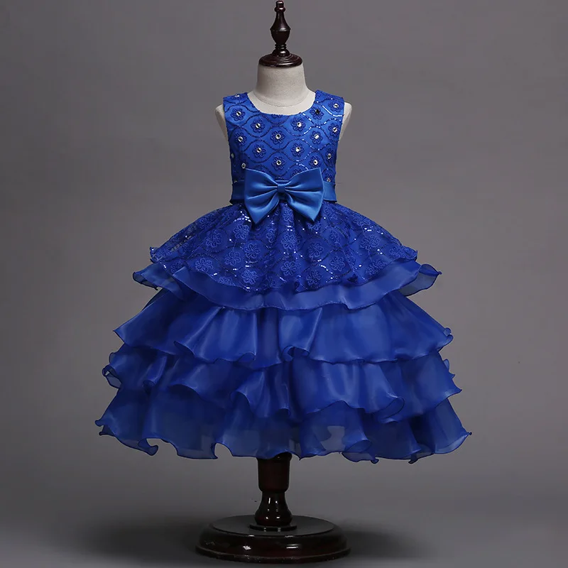 Ruthshen ярко-голубой цветок платье для девочек с многоуровневыми оборками Для Девочек Пышные Платья Новое поступление бальное платье