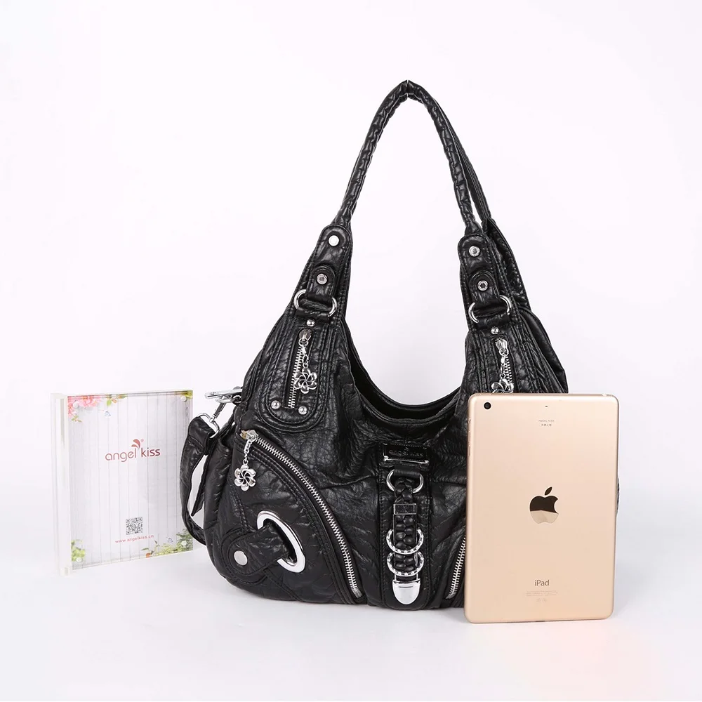 Angelkiss النساء حقيبة كتف الأعلى مقبض حقيبة يد الرجعية حقيبة لينة حمل حقيبة بو الجلود Crossbody أكياس bolso موهير