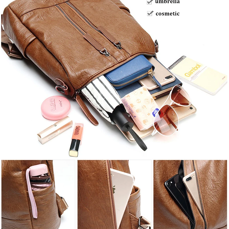 ZROM Female Backpack Mochila Feminina Casual Multifunction Women Leather Backpack Female Shoulder Bag Sac A Dos Travel Back Pack