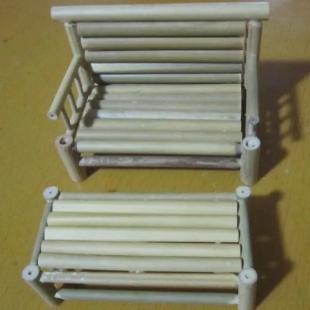 Ручной работы комплект из бамбука стул стол Мебель модель древних ремесел мини ностальгию орнамент - Цвет: Natural